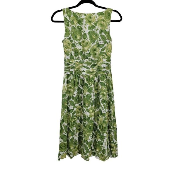 Ann Taylor Loft Dress Cotton Sleeveless Surplice Aline Floral Rosette Green Sz 4 - Picture 6 of 10